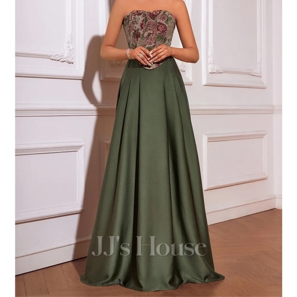 Elegant Green Corset Floral Strapless Dress size small - Picture 2 of 5